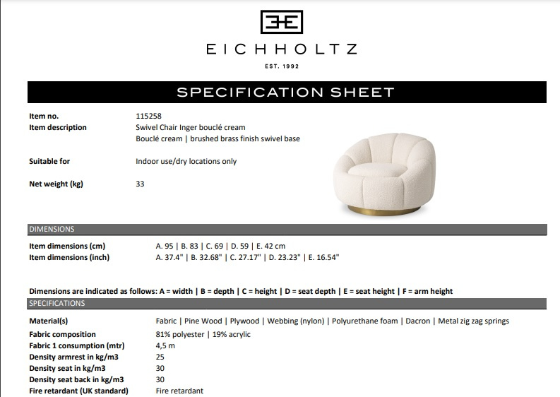 Vridstol Inger, bouclé krämig vit, Eichholtz- 115258