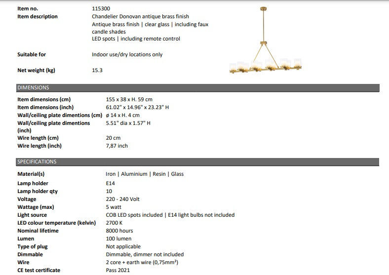 Donovan ljuskrona, Eichholtz-115300