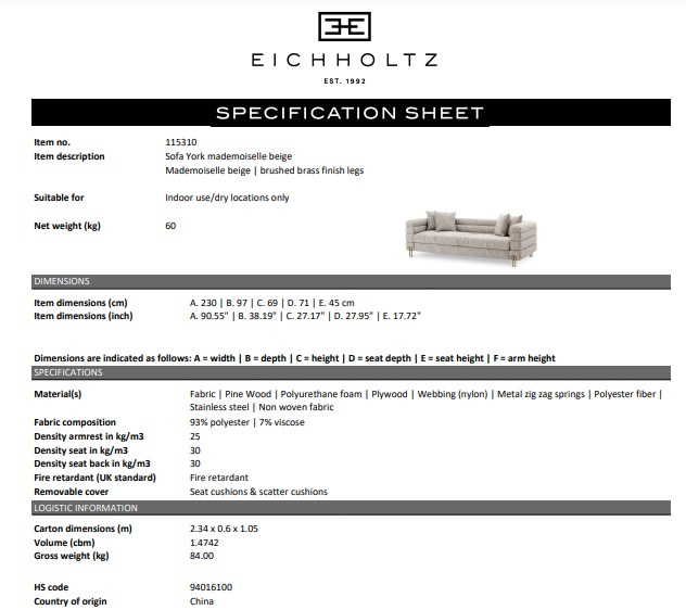 Soffa York, beige, Eichholtz- 115310