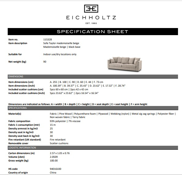 Soffa Taylor, Mademoiselle beige, Eichholtz- 115328