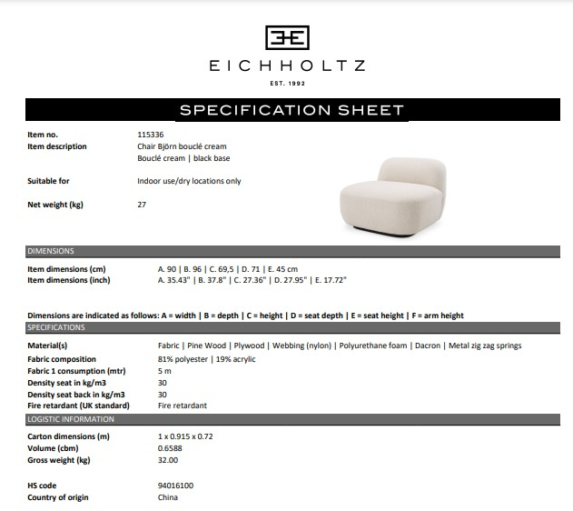 Fåtölj Björn,  bouclé kräm, Eichholtz- 115336