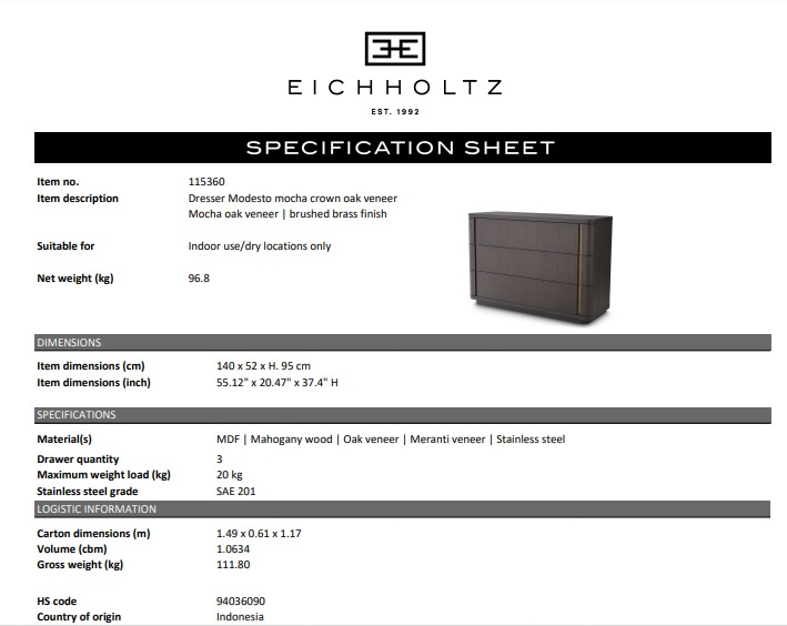 Byrå Modesto i mocha ekfanér, Eichholtz- 115360