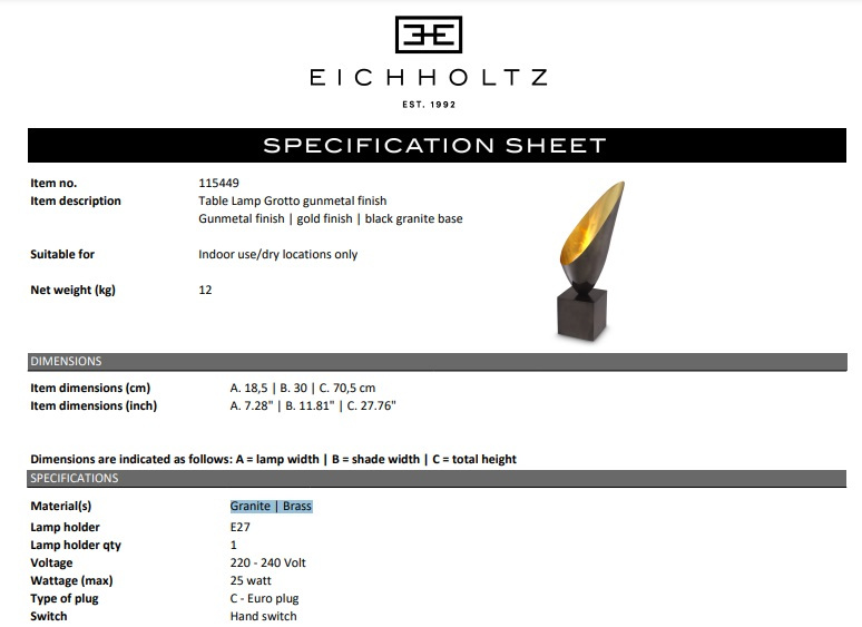 Bordslampa Grotto, Eichholtz- 115449