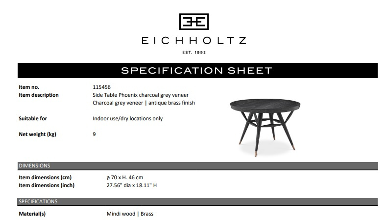 Sidobord Phoenix, ekfanér i kolgrå, Eichholtz- 115456