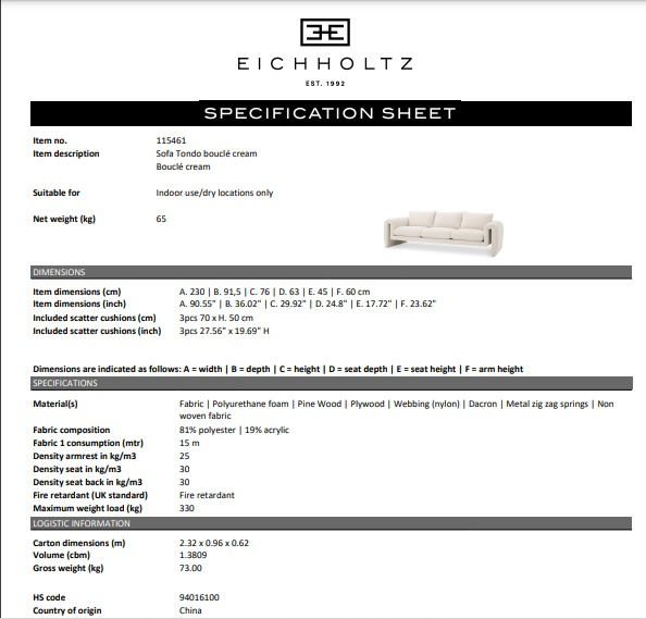 Soffa Tondo, bouclé kräm, Eichholtz- 115461