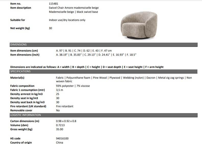 Amore vridbar stol beige-115481