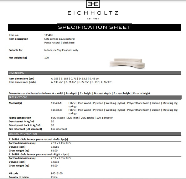 Soffa Lennox, naturlig, Eichholtz- 115486