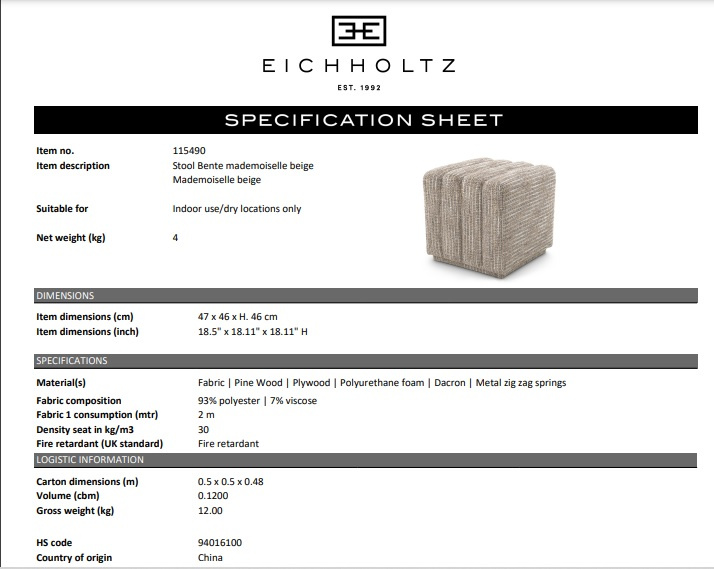 Bente ottoman, Mademoiselle beige, Eichholtz - 115490