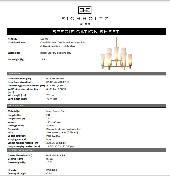 Ljuskrona dubbel Dino, antik mässingsfinish, Eichholtz- 115496