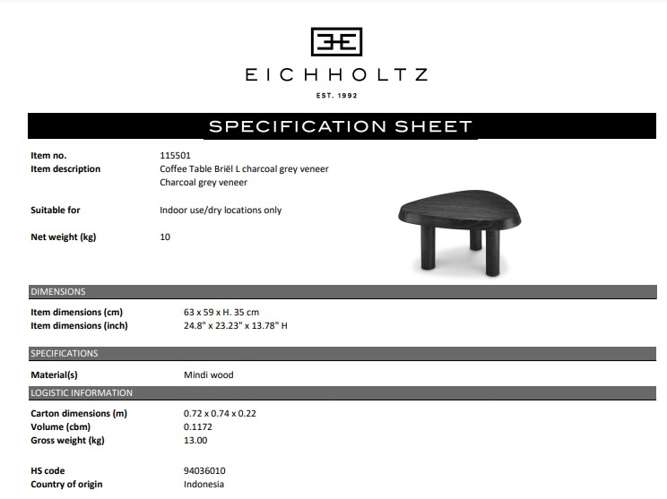 Soffbord Briël L, kolgrå fanér, Eichholtz- 115501