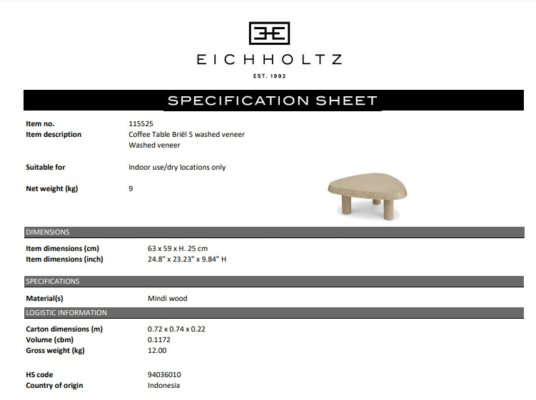 Soffbord Briël S, med tvättad fanér, Eichholtz- 115525