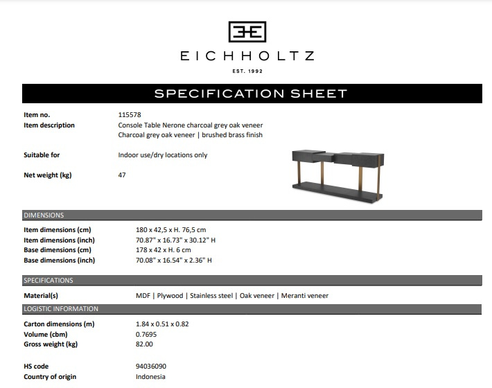 Konsolbord Nerone, kolgrå ekfanér, Eichholtz- 115578