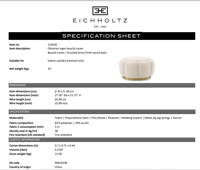 Ottoman Inger, bouclé kräm, Eichholtz- 115620