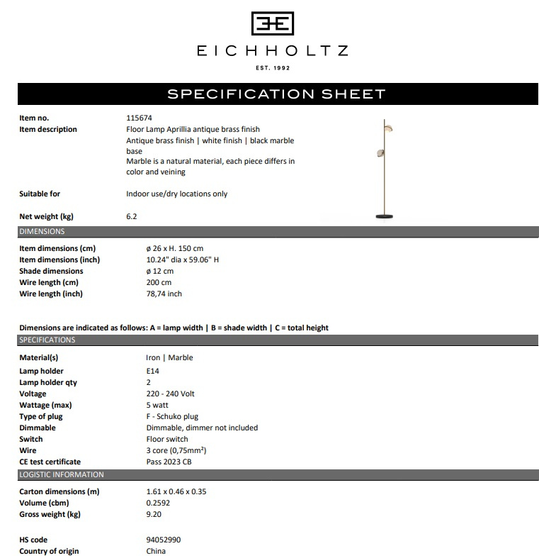 Golvlampa Aprillia, Eichholtz-115674