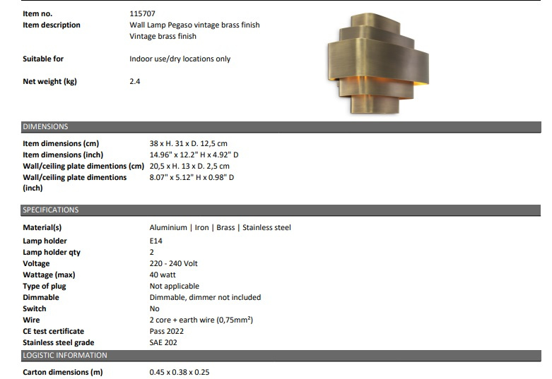 Pegaso vägglampa vintage mässingsfinish-115707