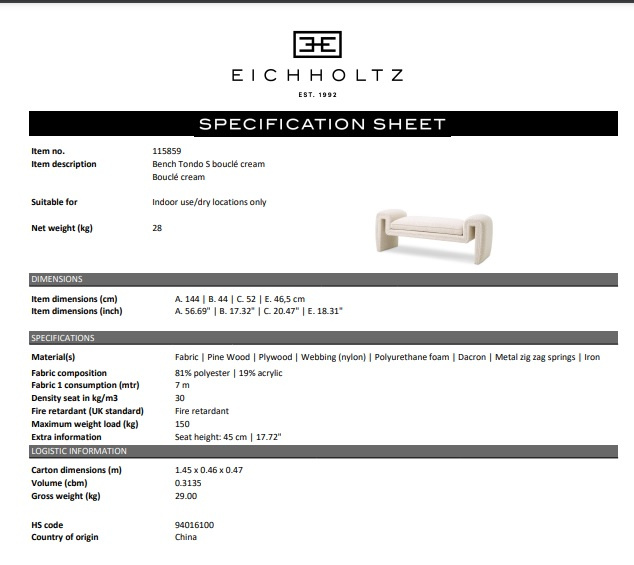 Bänk Tondo S, bouclé kräm, Eichholtz- 115859