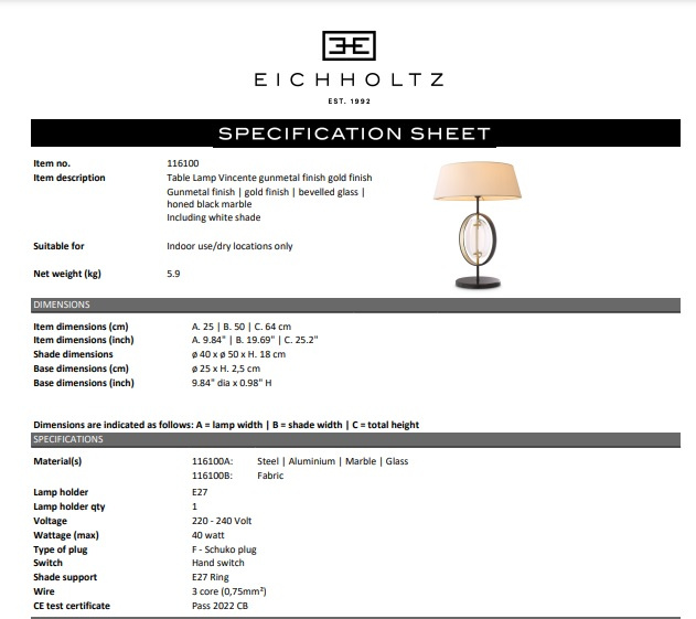 Bordslamp Vincente, Eichholtz- 116100