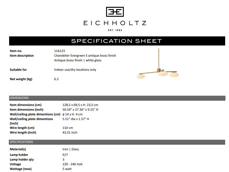 Taklampa Evergreen S, Eichholtz- 116123