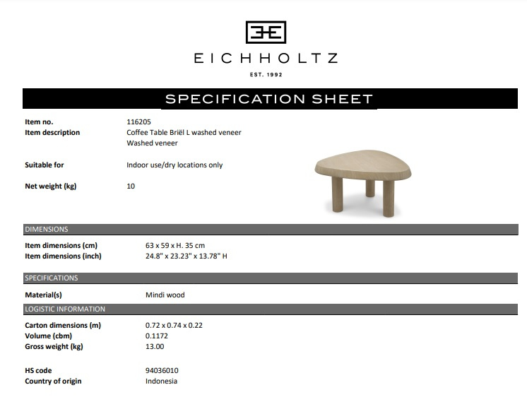 Soffbord Briël L, med tvättad fanér, Eichholtz- 116205