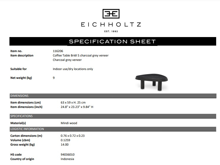 Soffbord Briël S, kolgrå fanér, Eichholtz- 116206