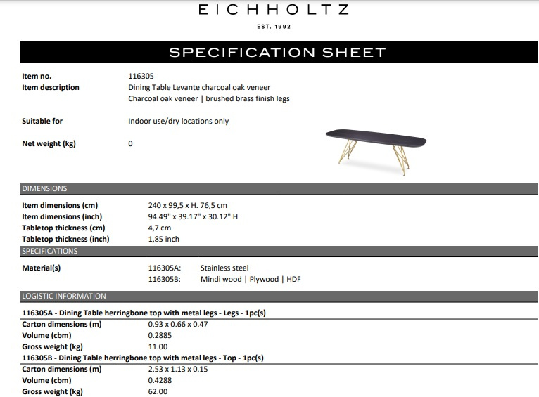 Matbord Levante kol ekfanér-116305