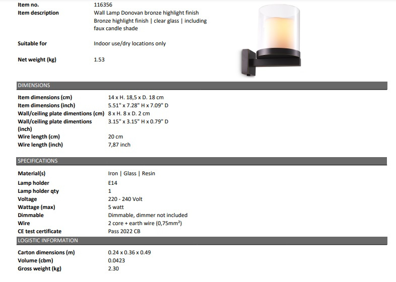 Vägglampa Donovan, Eichholtz-116356