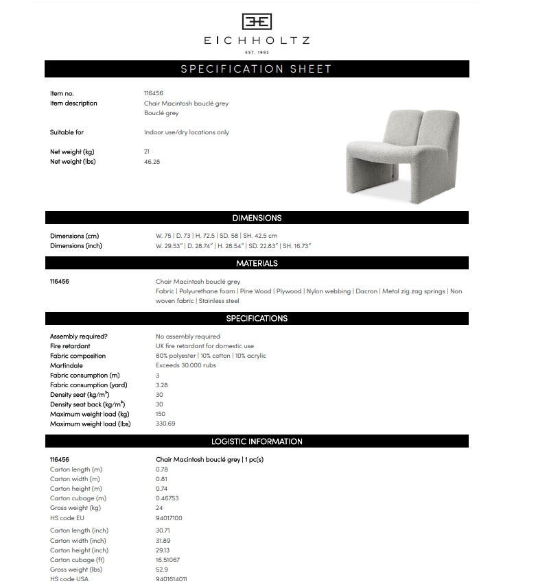  Fåtöljer Macintosh grå, Eichholtz-116456