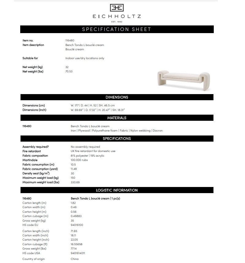 Bänk Tondo L, Eichholtz- 116480