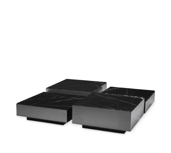 Soffbord Esposito, set med 4 stycken, svart marmor, Eichholtz- 116524