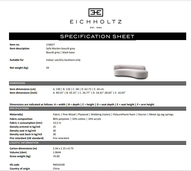 Soffa Morten, bouclé grå, Eichholtz- 116627
