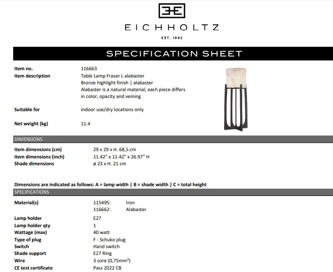 Bordslamp Fraser L, Eichholtz- 116663