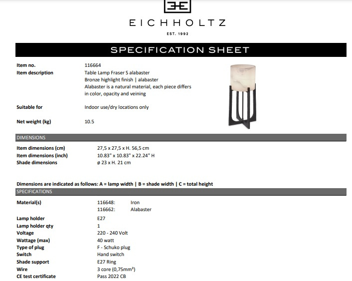 Bordslamp Fraser S, Eichholtz- 116664