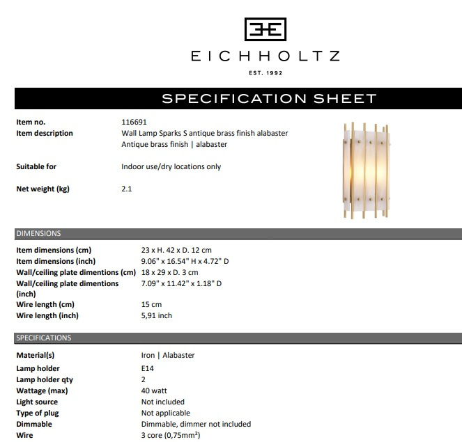 Vägglampa Sparks S, Eichholtz- 116691