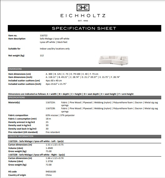 Soffa Malaga L, Lyssa off-white, Eichholtz- 116722