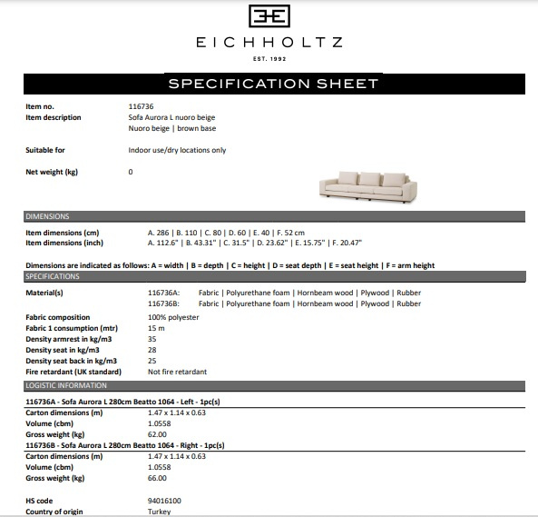 Soffa Aurora L, nuoro beige, Eichholtz- 116736