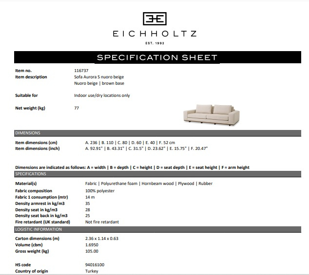 Soffa Aurora S, nuoro beige, Eichholtz- 116737