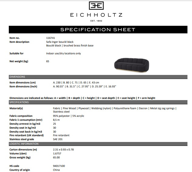 Soffa Inger, bouclé svart, Eichholtz- 116741