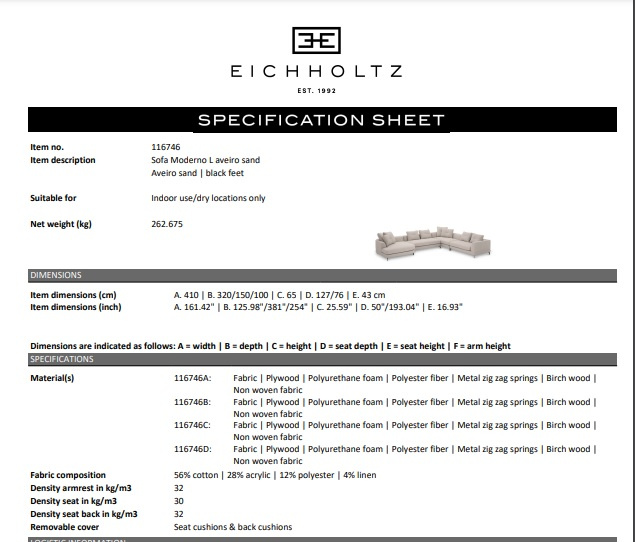 Soffa Moderno L, Aveiro sand, Eichholtz- 116746