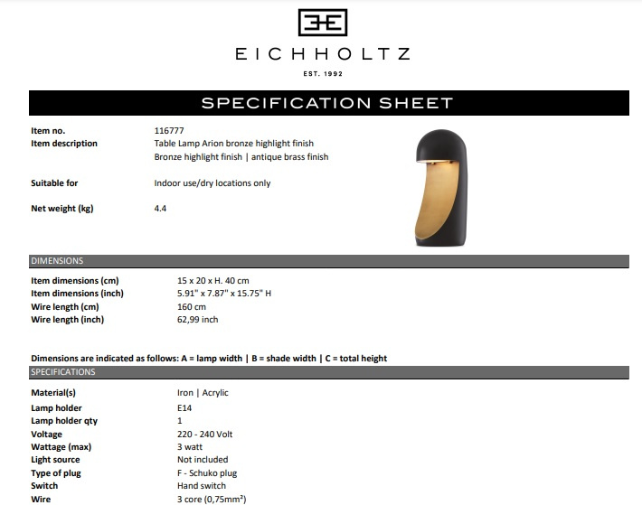 Bordslampa Arion, Eichholtz- 116777