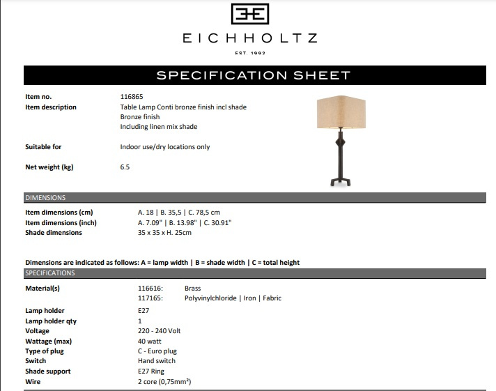 Bordslampa Conti, Eichholtz- 116865
