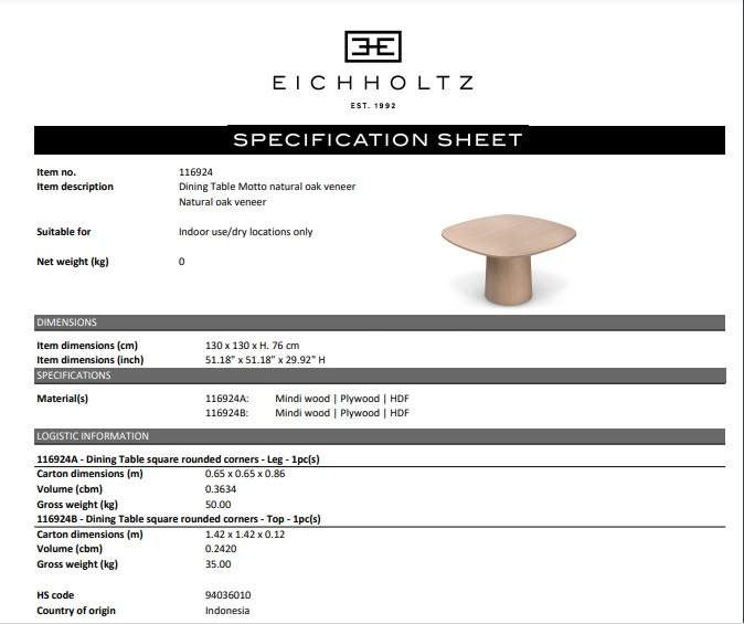 Matbord Motto, natur ekfaner, Eichholtz- 116924