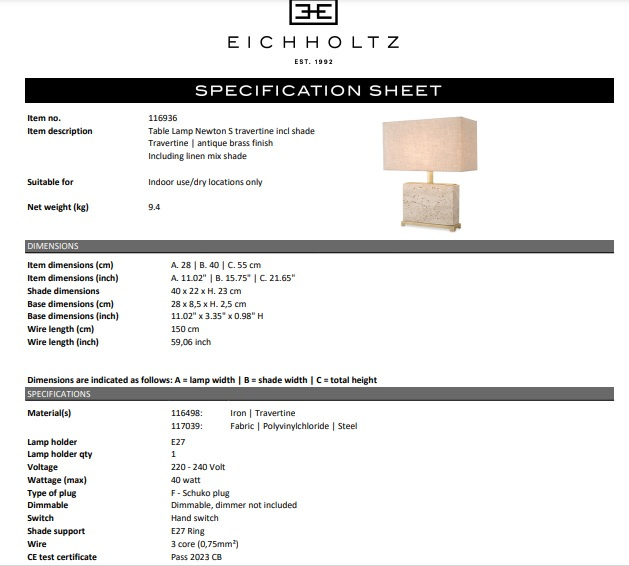 Bordslamp Newton S Travertine, Eichholtz- 116936