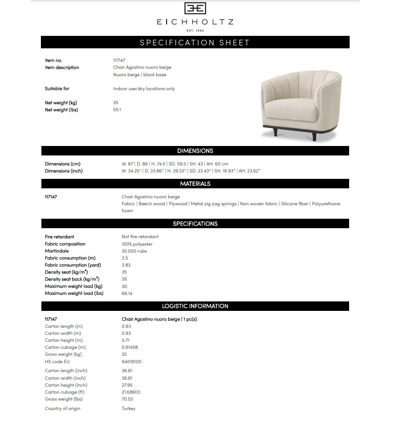 Agostino Fåtölj Nuoro beige, Eichholtz - 117147