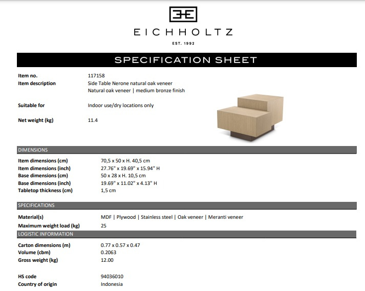 Nerone sidobord, naturligt ekfanér, Eichholtz- 117158