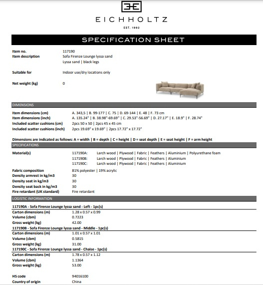 Loungesoffa Firenze, Lyssa sand, Eichholtz- 117190