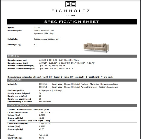 Soffa Firenze, Lyssa sand, Eichholtz- 117191