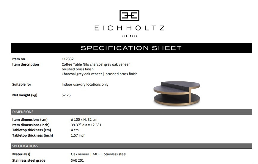 Nilo soffbord, Ekfaner i kolgrå, Eichholtz-117332