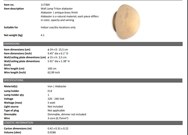 Vägglampa Triton, Eichholtz- 117369