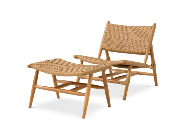 Utomhusstol och fotpall Laroc i naturlig teak-117381