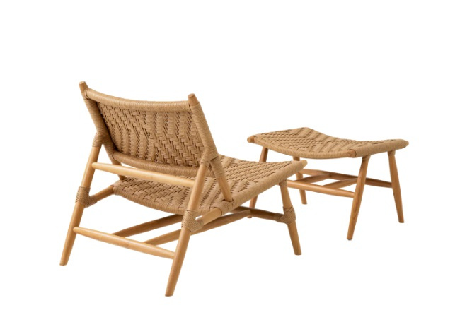 Utomhusstol och fotpall Laroc i naturlig teak-117381